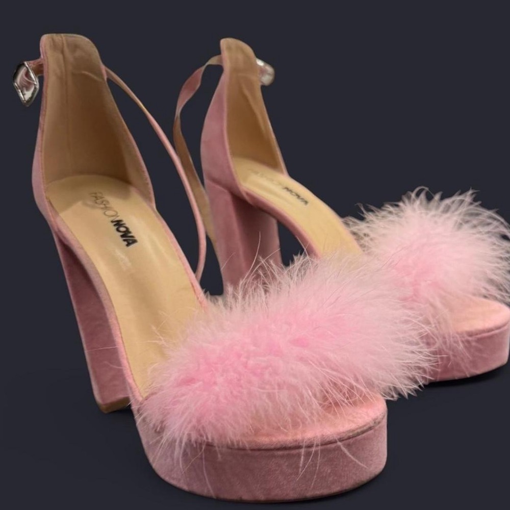 Fashion Nova Pink Fluffy Platform Heels
